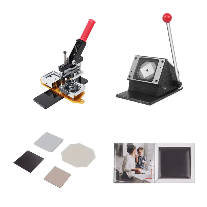FMCRAFTS 63.5x63.5MM(2.5"x2.5") Magnets Machine Kit With Cutter And Materials | Badge & Fridge Magnet Maker | Fmcraft